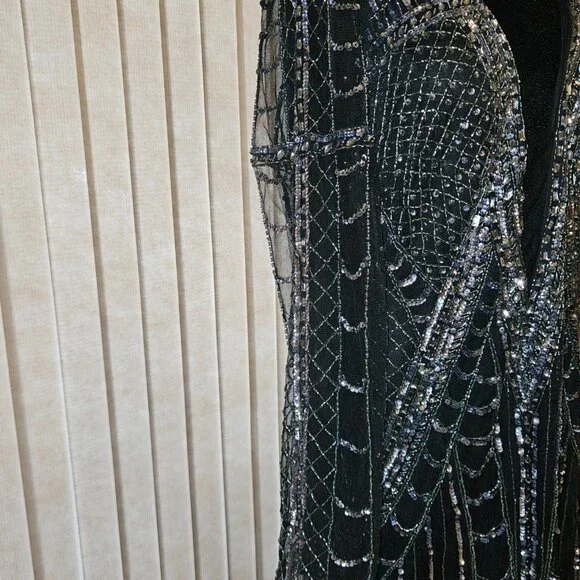 Vintage Black Beaded Cocktail Evening dress 20 - Picture 4 of 9